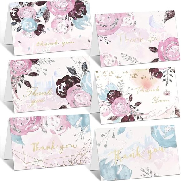 WEHVKEI 36 Pack Thank You Cards with Envelopes Light Pink and Blue Floral - Picture 1 of 2